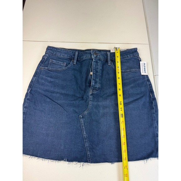 Old Navy High-Rise Denim Skirt Raw Hem Button Front Dark Wash Women's Size 12 - Picture 2 of 9